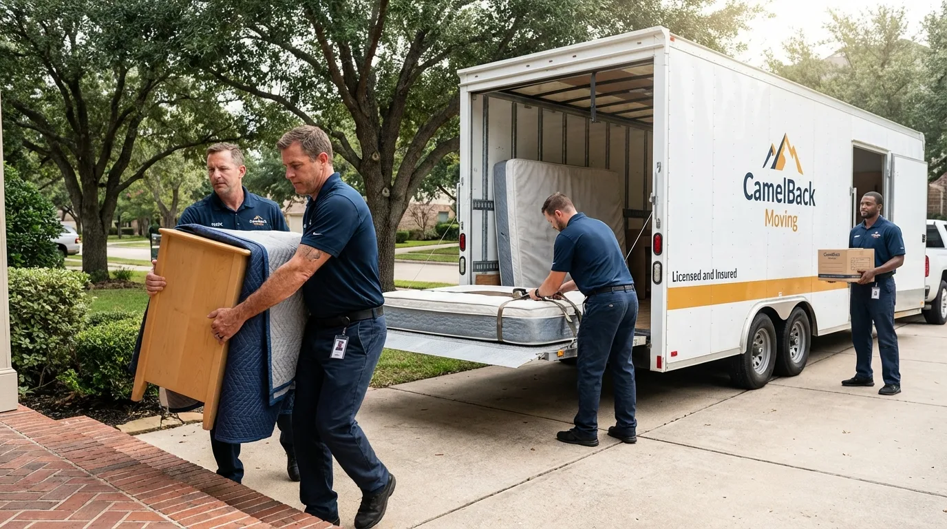 Crew loading residential truck for cross-state move from Madison, AL